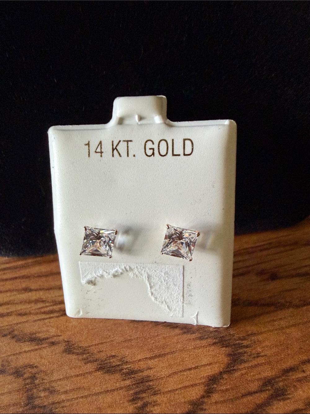 14K Gold Square Cubic Zirconia Stud Earrings - White